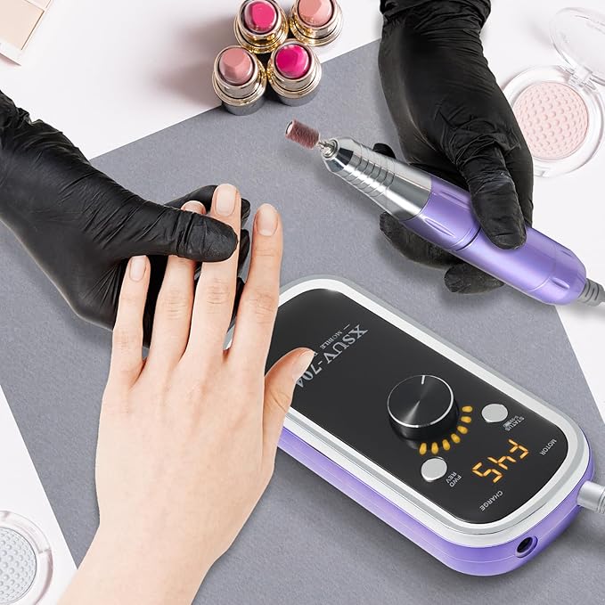 Professional Electric Nail Drill Kit 45000RPM with Bits and Base Purple Portable Rechargeable Cordless Nail E- File Machine for Acrylic Gel Powder Nails and Manicure Pedicure Toenail Tool Set