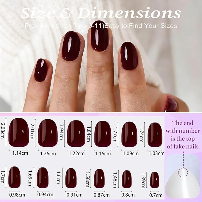 Red Press On Nails Oval -Short Press On Nails with Nail Glue, Fit Perfectly & Natural Reusable Stick On Nails in 12 Sizes - 24PCS Soft Gel Glue On Nails Kit