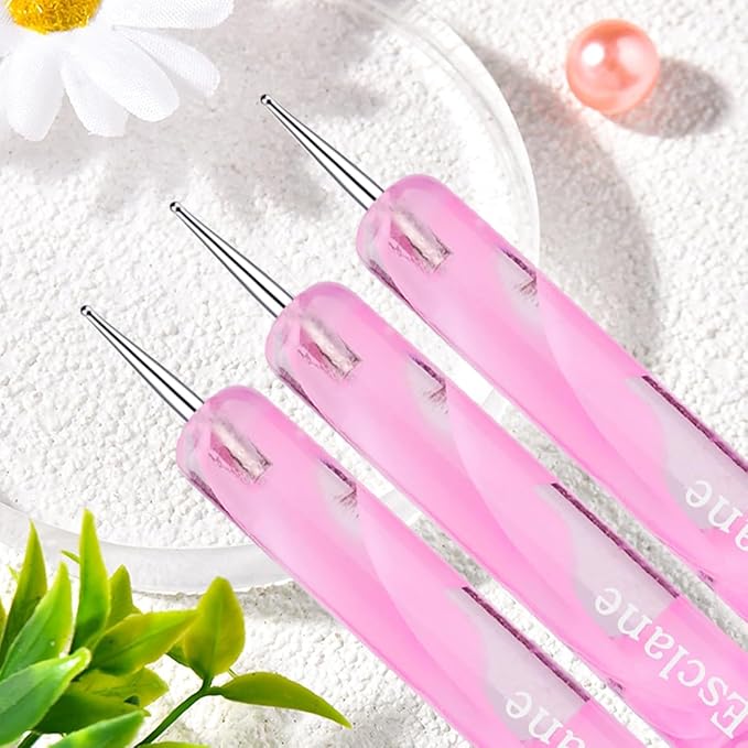 French Manicure Brush, Esclane 2 Way French Nail Brush with Dotting Tool for Manicure Cuticle Clean Up Nail Art Design, French Tip Brush (Pink, #10)