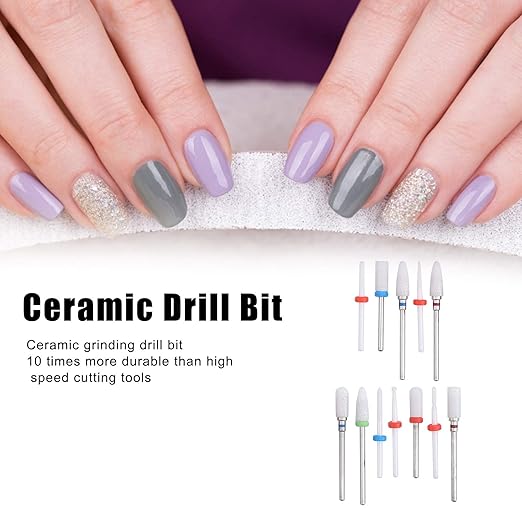12pcs Ceramic Milling Cutter Drill Bit Electric Grinding Milling Cutter Files Ceramic Nail Drill Bit Bits Holder Set Cuticle Flame Rod for Nails D