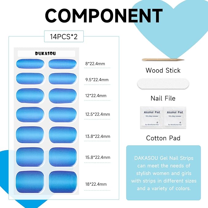 Semi Cured Gel Nail Strips, 28 pcs Gel Nail Stickers Work with Any UV Lights, Long-Lasting Nail Wraps, Stick on Nails for women Easy to Apply & Remove