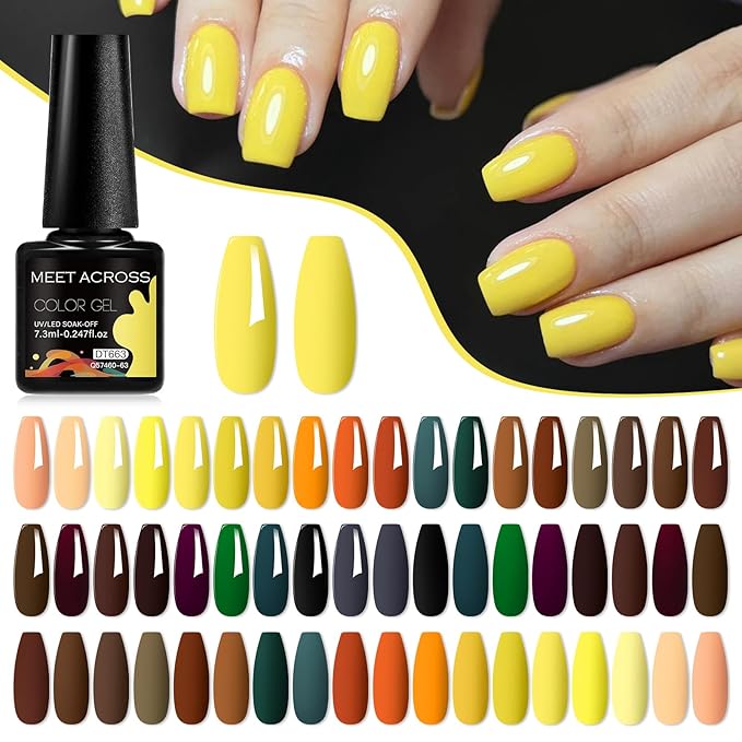 MEET ACROSS 30pcs Gel Nail Polish Set,Soak Off UV LED Lamp Gel Nail Polish Kit,Fashion Shimmer Nail Art Design Gifts for Women Manicure Salon (Fall Series)