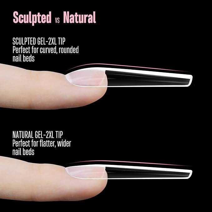 NOVO OVO Sculpted XXL Coffin Nail Tip for Curved Nail Beds, Extra Thick Long False Nails Press on, Full Cover Soft Gel Extension Fake Nail for Acrylic kit, Clear X 15 Sizes 300pcs
