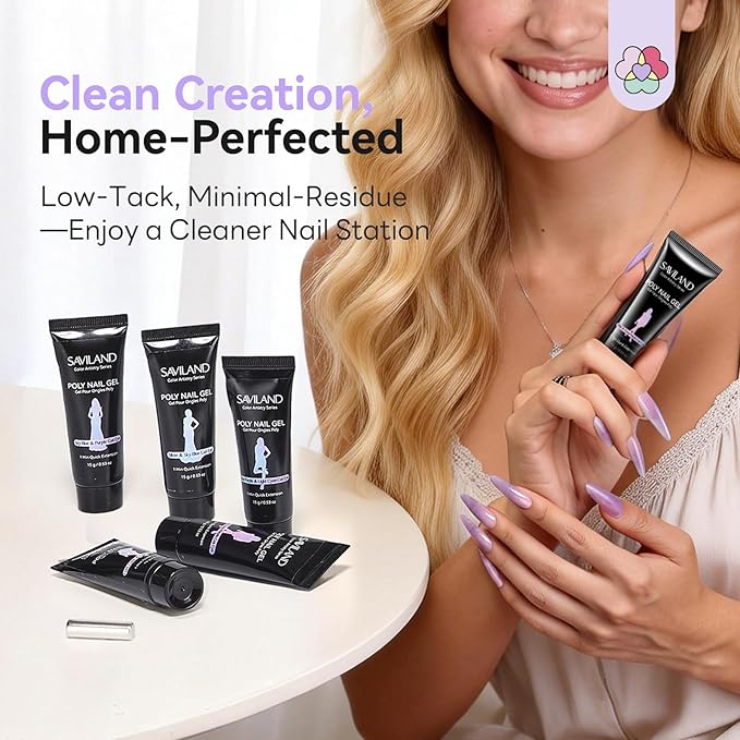 SAVILAND Hema-Free Poly Gel: Fast & Easy Poly Extension Gel Nail Kit 6 Colors with Cat Eye Effect, 28-Day Lasting Nourishing with Castor Oil, Beginner-Friendly Stays for Quick Nail Extensions Home DIY