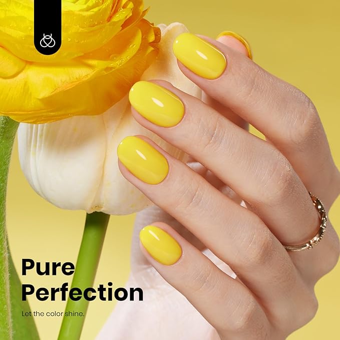 Beetles Yellow Gel Polish - HemaFree Lemon Yellow Gel Nail Polish, High Gloss Soak Off Sunrise Glow Spring Nails Art Manicure Salon