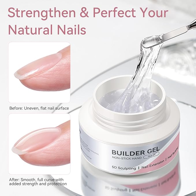 BORN PRETTY Solid Hard Builder Gel for Nails, 60g Large Capacity Professional 3D Sculpting & Extension Gel with Sequins & Chrome Powder, Non-Sticky Soak Off Formula for Home and Salon Nail Art