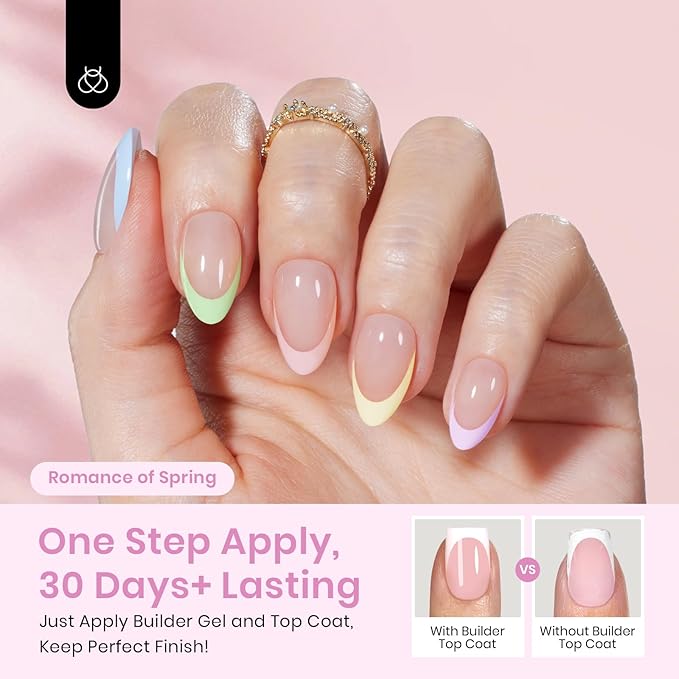 Beetles Spring Press On Nails 224 Pcs 7 Colors, French Tip Nails Short Almond Classic Fake Nail Tips, Pastel Romance Macaron Soft Gel Nails False Nails Art DIY For Women