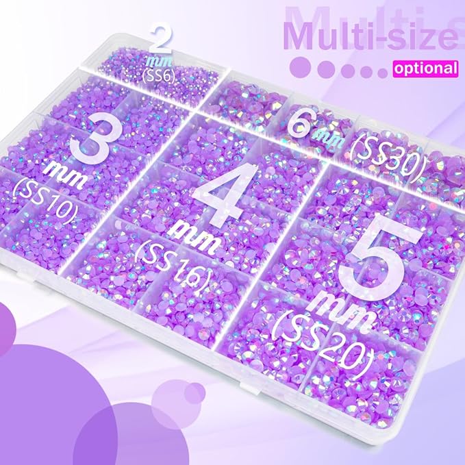 Light Purple AB Resin Rhinestones w B7000 Glue for Bedazzling Crafting 2mm-6mm Violet Flatback Jelly Stones Diamonds Gems Bedazzler Kit for Nails Face Makeup Tumblers Bottles DIY Crafts Shoes