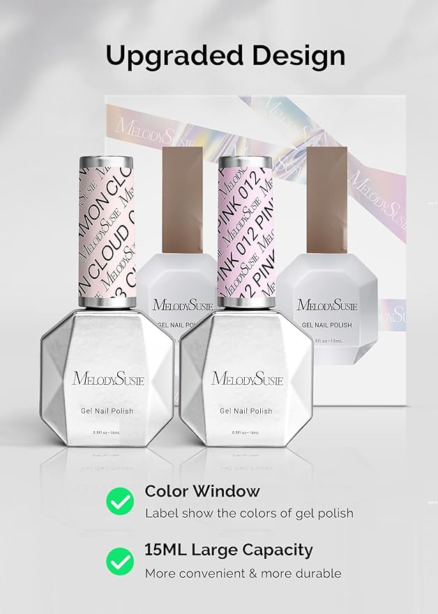 MelodySusie Thick Gel Polish Kit, 15ML Macaron & Nude Pink Color, UV LED Pink Gel Polish Gift for Women's Nail Art Manicure Salon DIY Nail Design Decoration at Home-012+093