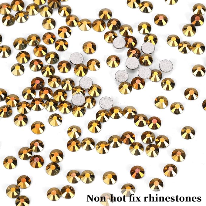 Novani Rhinestones Flatback Rhinestones Glass Nail Gems Stones Jewels Round Gemstones Non-Hotfix Crystal,SS8,1440 Pieces,Gold