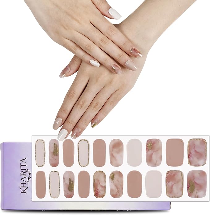 Semi Cured Gel Nail Strips – Real Gel Nail Polish Wraps for Brittle Nails | Waterproof Long Lasting Easy Peel-Off Removal | Hema-Free | 20-Piece Salon Kit with File & Stick