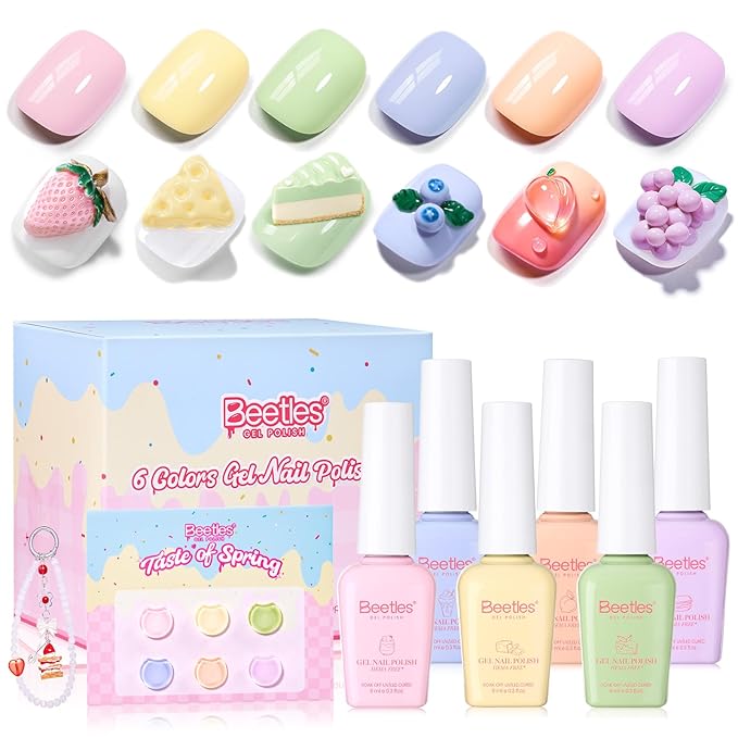 Beetles Pastel Gel Polish Set - Taste of Spring Colleciton, 6 Easter Colors 15ML Pastel Blue Pink Yellow Purple Color Polish Set Trendy Colors Uv LED Lamp Salon DIY at Home Nails Gifts for Women