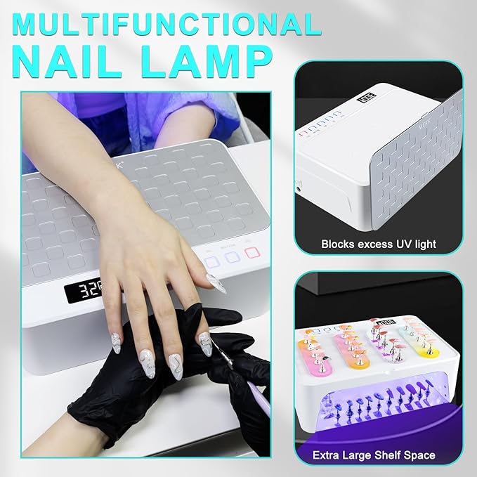 MEKK Professional UV LED Nail Lamp - Luxury Cordless UV Light for Gel Nails with Red Light Skincare,4+2 Timer Modes,Two-Hand Design, Nail Lamp for Salon & Home-White