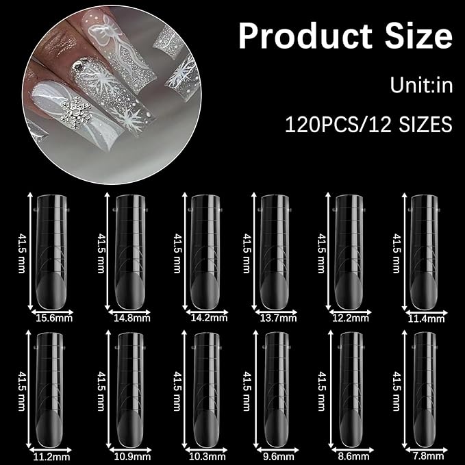 120 Pcs Poly Extension Gel Dual Nail Forms With Scale Builder Coffin Nail for Gel Manicure Art Design Salon DIY at Home (Long Square Head Frosted Dual Forms Set)
