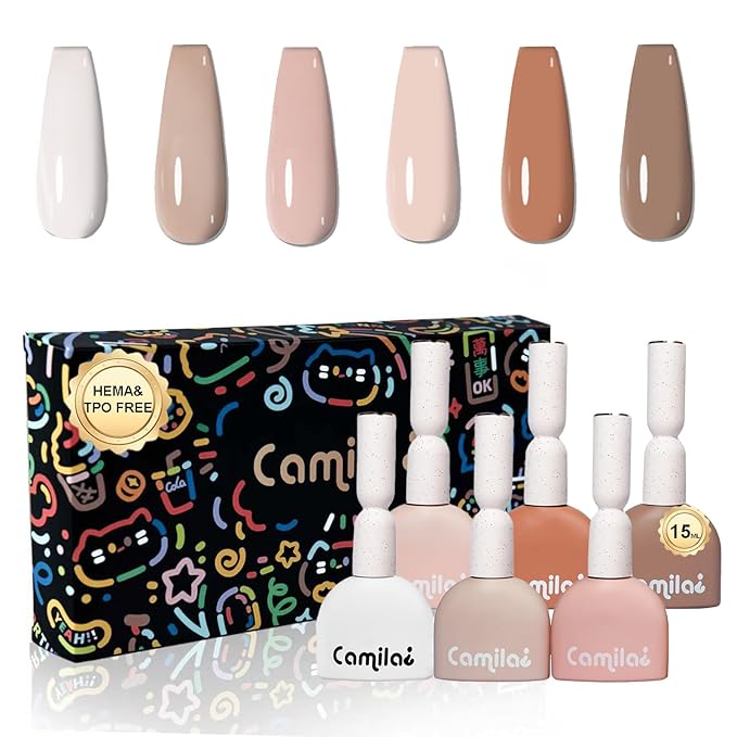 CAMILA ¿ 6pcs 15ml Hema Free Tpo Free Gel Polish Set Light Nude Gel Nail Polish Kit Soak Off Gel Polish Manicure Salon For Women L Set