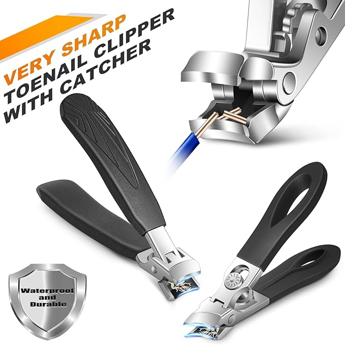 Nail Clipper Set for Thick Nails, 5 Pcs Professional Toenail Clippers for Seniors, Ultra Sharp Wide Jaw Opening Fingernail Cutters, Stainless Steel Manicure Pedicure Kit with Portable Leather Case