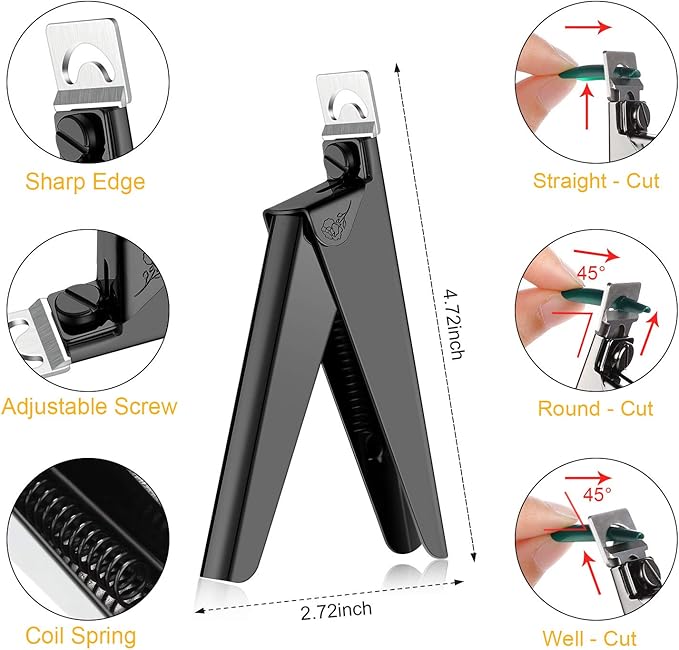 Mudder Acrylic Nail Clippers Kit False Nails Tips Cutter Professional Cuticle Trimmer Nipper Cutter Pusher Remover Stainless Steel Manicure Pedicure Art Tools Set Salon Home(Black)
