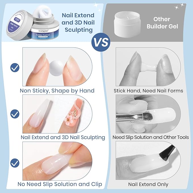 Solid Builder Gel for Nails, White 60g/2.1oz, 3D Sculpting Gel for Nail Art, No Stick Hand Hard Gel for Nail Extension, Nail Carving, 5D Patterns, Embossing Nail Decoration Soak Off UV LED