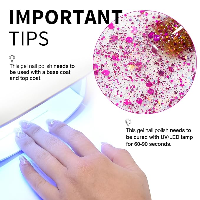 CANNI Gel Polish Glitter Gel Nail Polish Set, 8 Colors Shiny Blue Red Brown Glitter Gel Polish U V LED Soak Off Manicure Glitz Flash Series Kit Gift for Women Girls