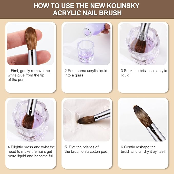 Acrylic Nail Brush Size 4,KEMEISI 100% Pure Kolinsky Nail Art Brushes Sturdy Handle Oval Shaped Acrylic Powder Nail Design Tools for Professional Manicure DIY Home Salon (Brown Gradient)