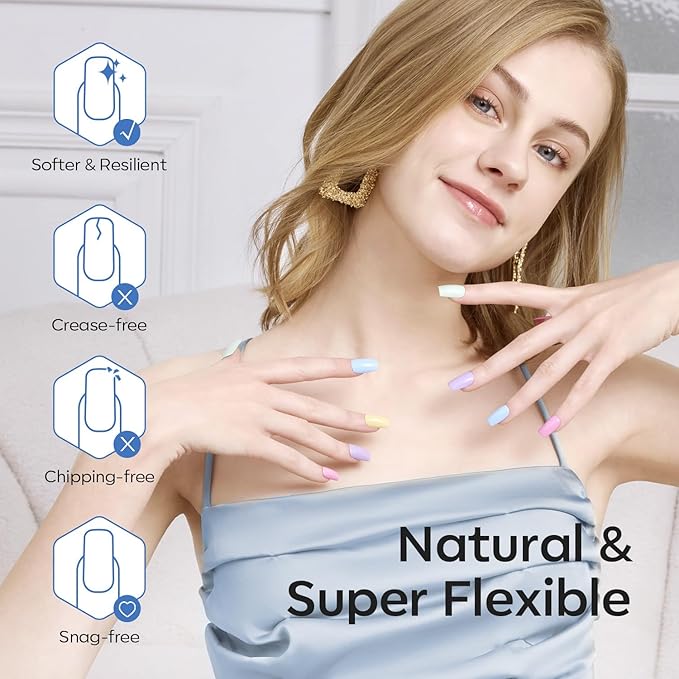 modelones Extra Short Coffin Nail Tips, Pre-shaped Soft Gel Tips Fake Nails False Acrylic Clear Full Cover Press on Extension Kit Gel Manicure DIY at Home 216PCS 12Sizes