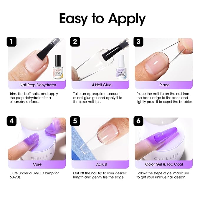 Gellen Gel Nail Glue and Nail Dehydrator, 15ml Nail Gel Glue for False Nail Tips and Clear Press on Nails, Acid Free Nail Prep Dehydrator, Soak Off UV Led Lamp Needed Strong Adhesive Nail Gel