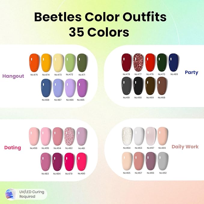 Beetles Gel Nail Polish Kit with U V Light - 68Pcs Gel Nail Kit 35 Colors Outfits Collection Red Pink Blue Polish Set with Nails Manicure Tools for Beginners DIY Home Salon Gifts for Women Teen Girls