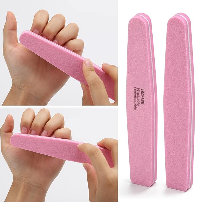Nail Buffers 20 Pack 100/180 Grit Nail Buffer Block Sponge Buffing Nail File for Acrylic/Natural Nails, Pink
