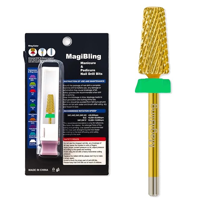 6.6mm Large Tapered Barrel 5-in-1 Nail Drill Bit, 3/32" Cross-Cut Safety Tungsten Carbide Efile Bit for Fast Gel & Acrylic Removal, Two-Way Rotation, Nail Tech & Beginner Bit, Titanium, Coarse