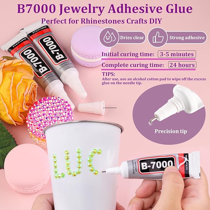 Resin Jelly Rhinestones for Crafting with B7000 Jewelry Glue, 2 Boxes Fluorescent Green AB Flatback Crystals with 2Pcs 10ml Glue, Bedazzling Non Hotfix Gems for DIY Tumblers Clothing Shoes Manicure