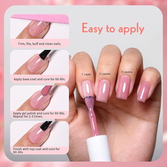 Imtiti Jelly Gel Nail Polish Set,6 Pcs 10ml Same Color Same Bottle Cap Nude Pink Gel Polish Set UV/LED Soak Off Jelly Sheer Translucent for Salon DIY at Home(10ml*6)