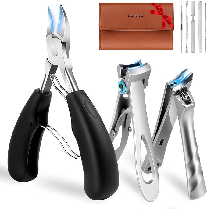 LIONVISON Ingrown Toenail Removal Kit: 8 Pcs Professional Toenail Clippers for Thick Toenails - Heavy Duty Nail Clippers Tools for Seniors Home Foot Care