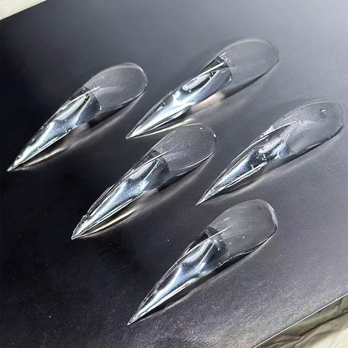 10 PCS Handmade Press on Nails Long Transparent Handmade Fake Nail with Unique Dragon Claw Design Luxury Handmade False Nails Full Cover Reusable Acrylic Glue on Nail for Women Girls (S)