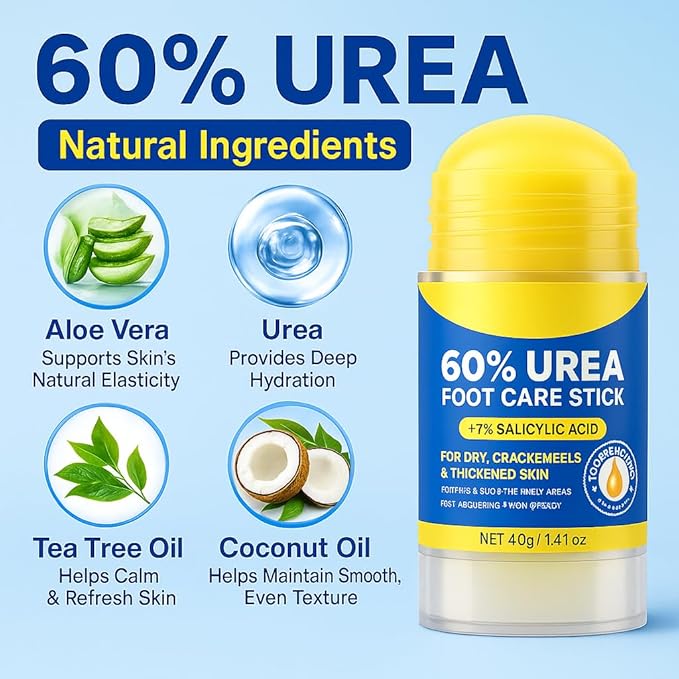 60% Urea Cream with 2% Salicylic Acid Urea Foot Care Stick, Foot Cream Moisturizer for Dry Cracked Feet, Knees, Elbows, Hands,Moisturizes and Hydrates Dry Skin,Callus Remover & Skin Softener -1.41oz