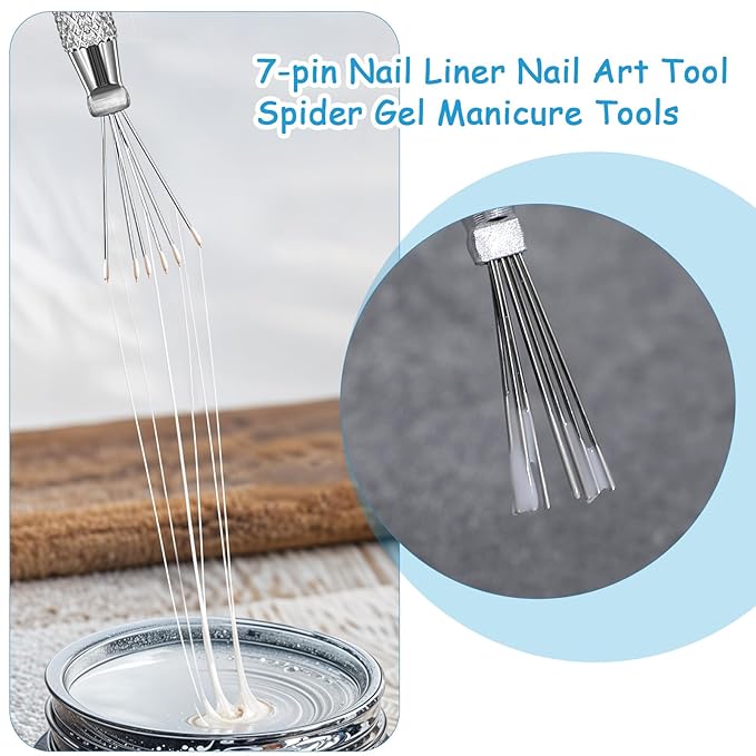 4 Pcs 7 Pin Nail Liner Art Brush, Stainless Steel Stripe Lines Nail Art Tool Pen Ultra-fine Bendable Pin Nail Manicure Tool Modeling Brush for Nail Gel Art Line Drawing Painting