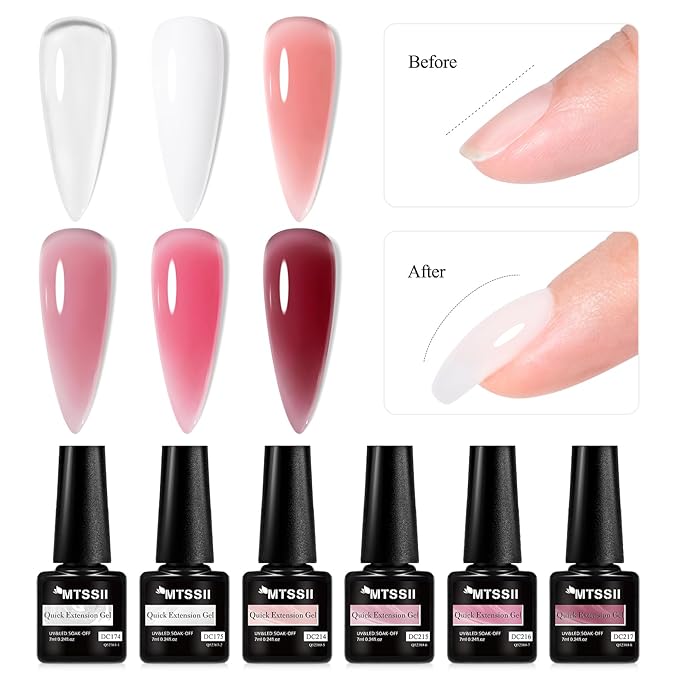 MTSSII Builder Nail Gel 9 Pcs, Clear White Pink Brown Builder LED Lamp Cured Thickening Apex Building Strengthener Extension Gel Polish for Home DIY Salon Girls