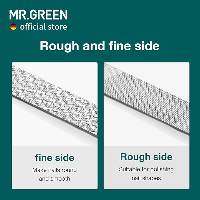 MR.GREEN Double Sided Nail Files Stainless Steel Manicure Pedicure Grooming for Professional Finger Toe Nail Care Tools (Short)