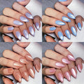 KQueenest 4 Packs Cat Eye Press On Nails Almond, Glitter Summer Press On Nails Medium, Bright Fake Nails Press Ons Almond, Sparkle Chrome Glue On Nails for Women, 96 Pcs False Nails Kit