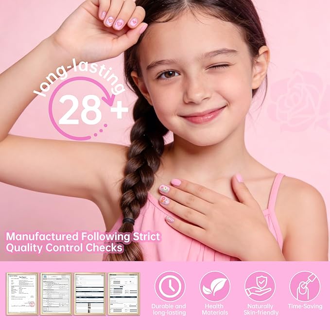 Ranrose 360pcs Kid Nail Tips for Girls 4-8 Years - Pre-Shaped Soft Gel Squared Oval Press on Nails for Kids,Half Matte Full Cover Fake Nail for Kids DIY Salon,Perfect for Birthday Parties,Holidays