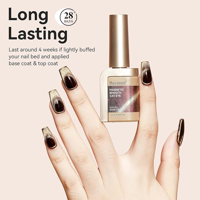 Cats Eye Gel Nail Polish, Dark Brown Magnetic Polish With Magnet, Glitter Holographic Shimmer Cateye Effect, UV Velvet Nail Art Manicure Salon DIY Home, 12ML