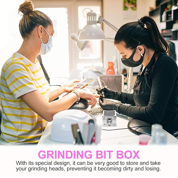 FRCOLOR Nail Drill Grinding Bit Holder Box Nails Drill Bits Storage Box Nail Polishing Heads Display Case Nail Tools Organizers Container