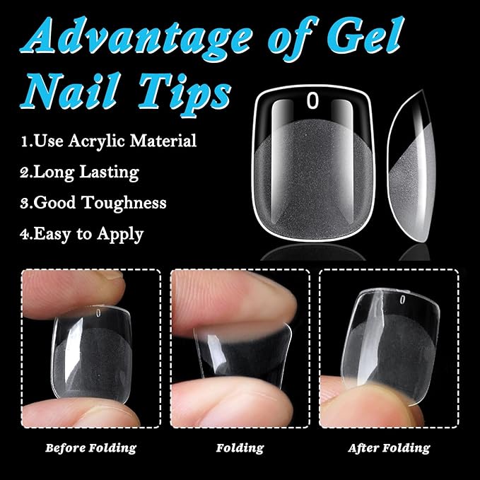 420pc Extra Short Square Gel Nail Tips Clear Fake Nails, XS Clear Press on Nails Short Square Soft Gel Nail Tips Acrylic Nail Full Cover False Nail Artificial Fingernail for Nail Extension Press-ons