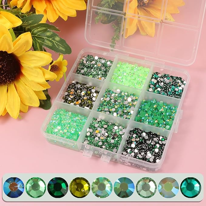 4500Pcs Flatback Rhinestones for Crafts, 3mm Green Crystals Rhinestone, Resin Flatback Glitter Gems Nail Diamonds Rhinestones for Clothes Accessories DIY