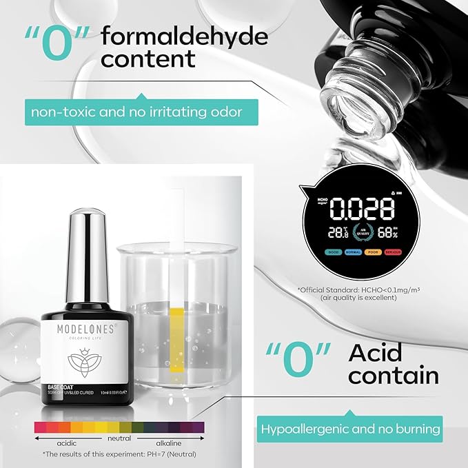 modelones Nail Dehydrator and Primer with Gel Base & Top Coat Set, Acid Free Acrylic Supplies Primer Glossy Gel Nail Polish Nail Thickening Solution Top Coat (Pack of 2)