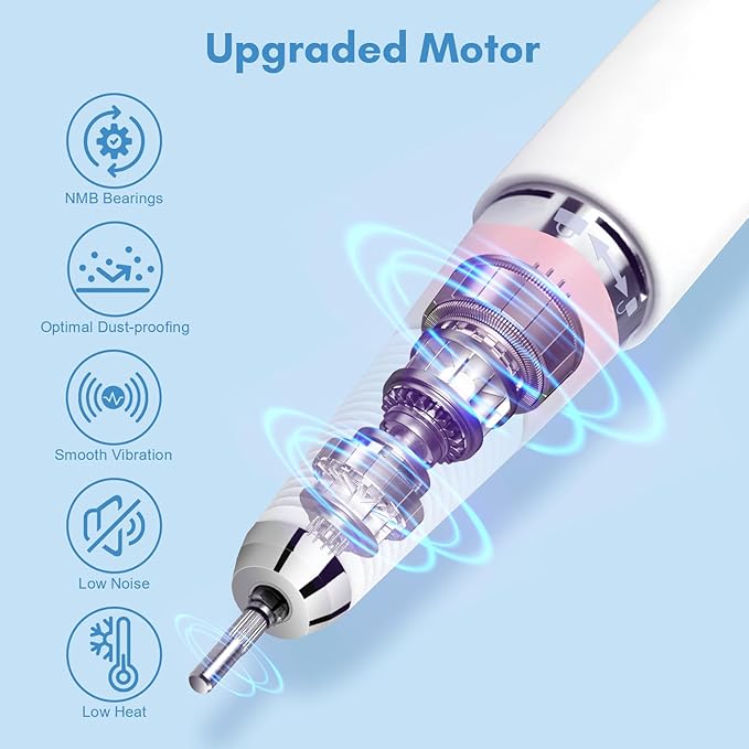 Makartt Electric Nail Drill - 30,000RPM Rechargeable Cordless E File for Gel & Acrylic Removal, Quiet Nail Drill Kit with LCD, 8H Battery, F/R Rotation, for Beginner & Pros, Perlarie Pearly Pink