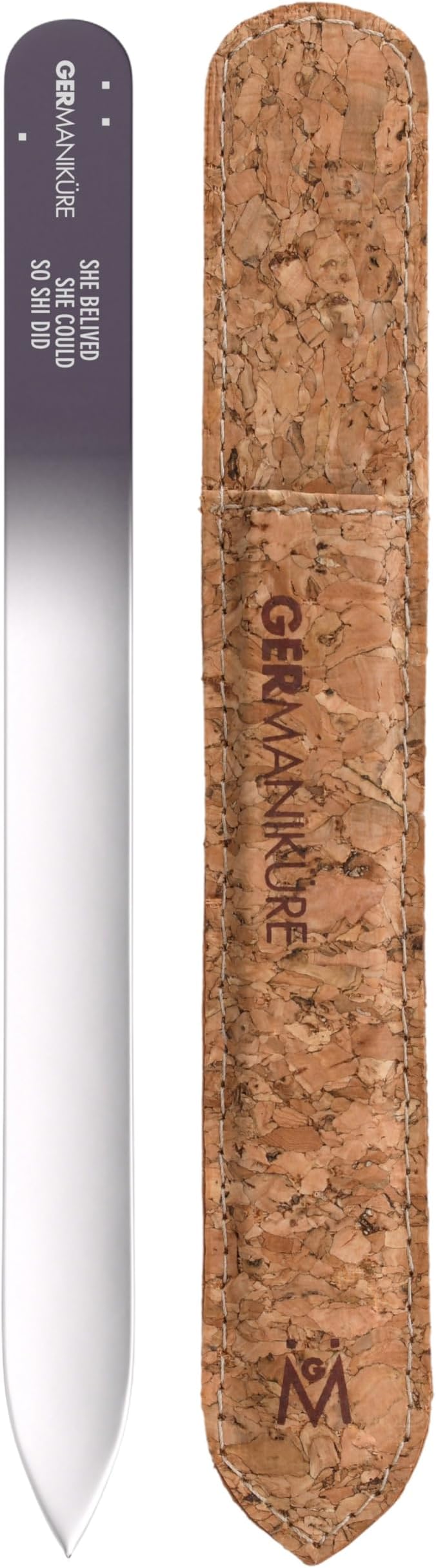 GERMANIKURE Glass Nail File in Cork Sleeve - She Believed She Could So She Did - Professional Crystal Nail File for Natural Nails - Ideal Manicure & Pedicure Tool for Smooth, Easy Shaping
