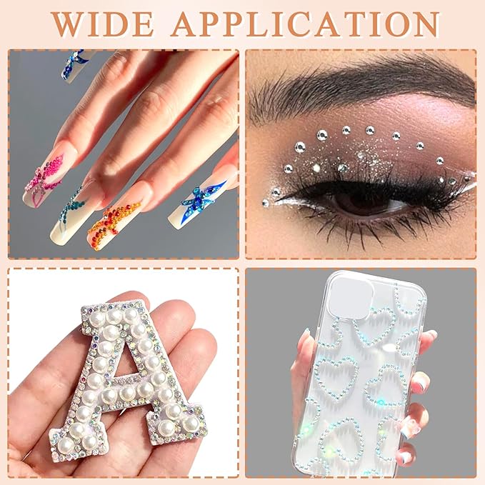 Nail Gems and Rhinestones Kit, White Nail Pearls Flatback Rhinestones Bedazzling Diamond Rainbow Crystal Jewels,Gold Beads for Nails, Nail Art Accessories Decoration with Picker Tools