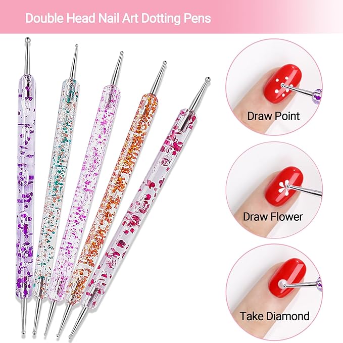 Nail Art Tool Set,27 Pcs Nail Art Brushes Set with Resin Nail Art palette,5 Pcs Nail Art Sculpture Pens,2 Way Acrylic Silicone Carving Pen,Nail Dotting Pen Nail Art Kit for Nail Art DIY Home Salon
