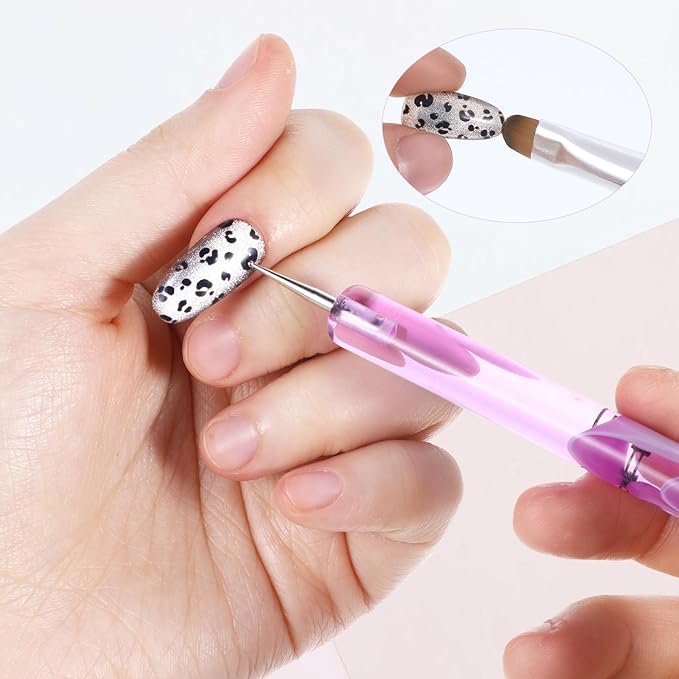 4pcs French Gel Acrylic Nail Art Brush Mixed Color Two Way Nail Art Brush with Dotting Professional Manicure Tool for Manicure Cuticle Clean up Detailed Designs Nail Dotting Pen (10#, 12#, 14#, 16#)
