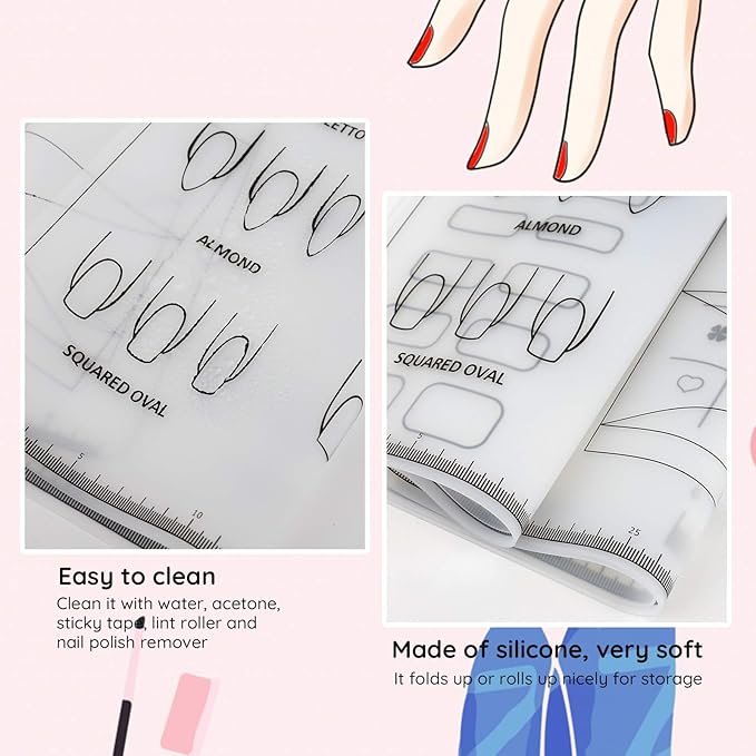 Segbeauty Acrylic Nail Training Mats, 2pcs 16" DIY Silicone Flexible Nail Art Stamping Mats,Nail Gel Polish Coloring Practice Pad, Workspace Manicure Mat Template Sheet, Foldable Table Cover Pad Tool